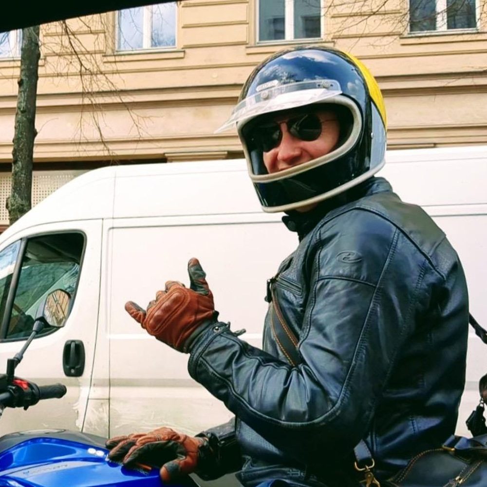 Luis geared up on his motorcycle